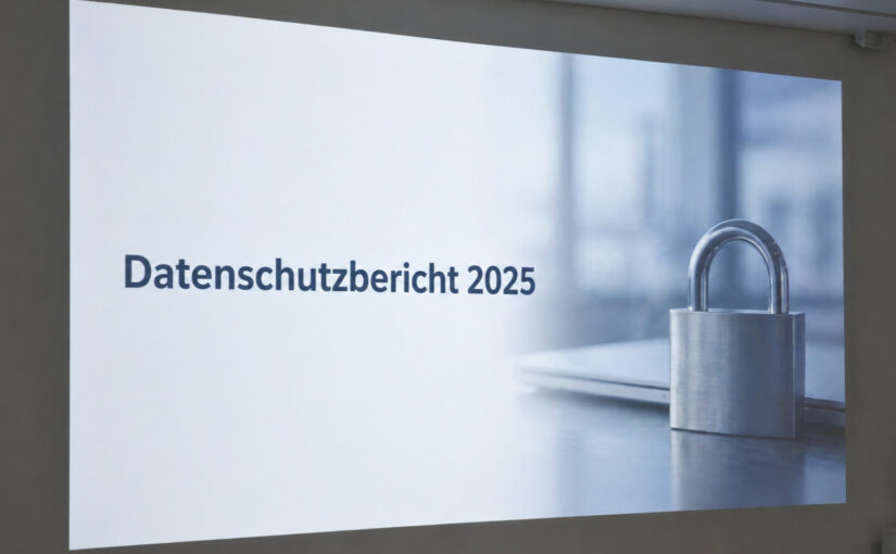 Bild einer Präsentation mit dem Titel:: Datenschutzbericht 2025 - KI-generiert